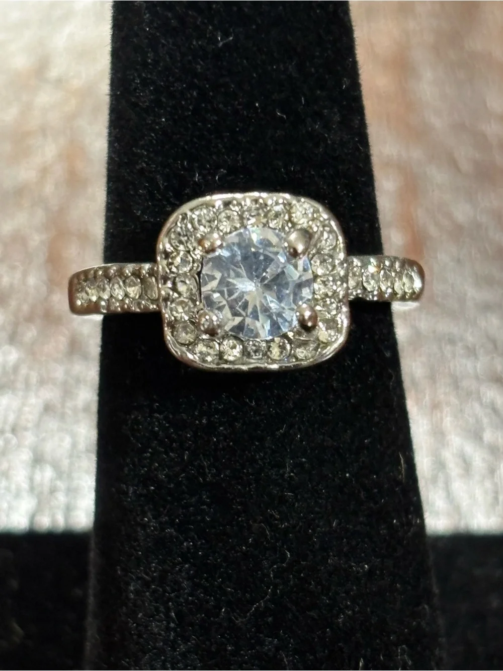 Brilliant Halo Cubic Zirconia Ring - Silver Tone